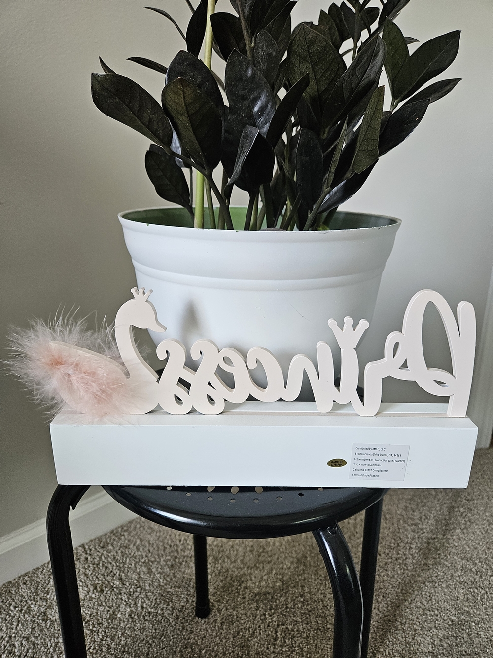 Princess Wooden Decorative Sign in White and Pink Swan - Picture 2 of 3